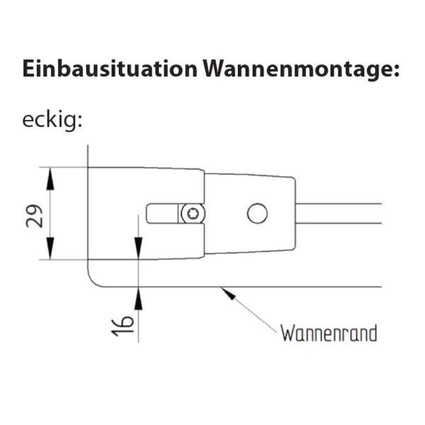 Skizze des Profils des Badewannenaufsatz mit Pendeltür bis zu 105 cm lang und 140 cm hoch