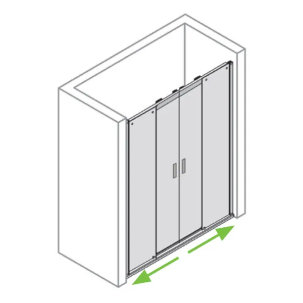 Piktogramm der Schiebetür 4-teilig für Nische in 140 cm, 160 cm und Sondermaß bis zu 200 cm, 8 mm ESG